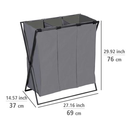 WENKO 71297800 - Vasketøjskurv TRIO 69x76 cm grå/sort