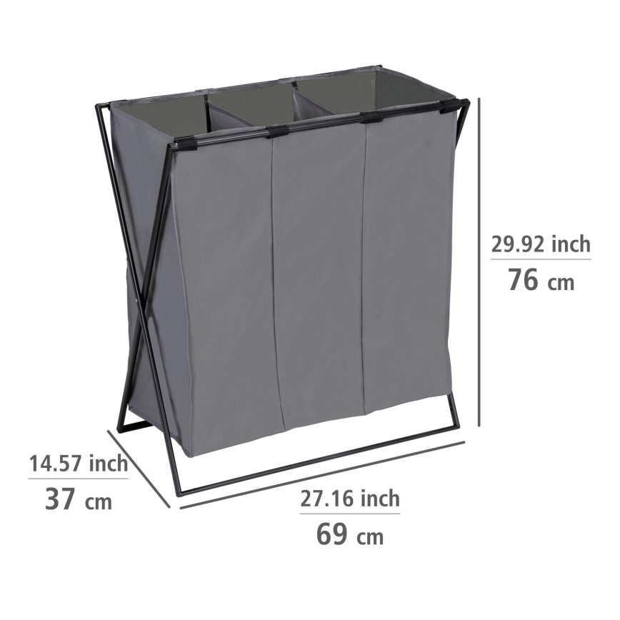 WENKO 71297800 - Vasketøjskurv TRIO 69x76 cm grå/sort