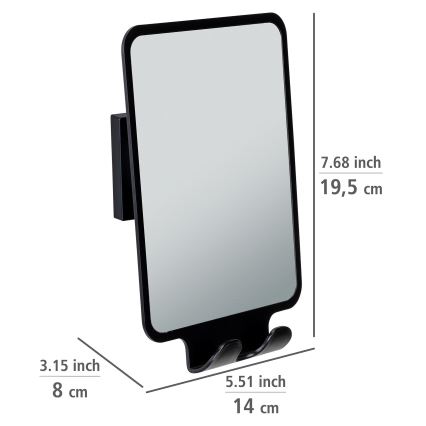 WENKO 71449800 - Spejl VACUUM-LOC QUADRO ED 14x19,5 cm sort