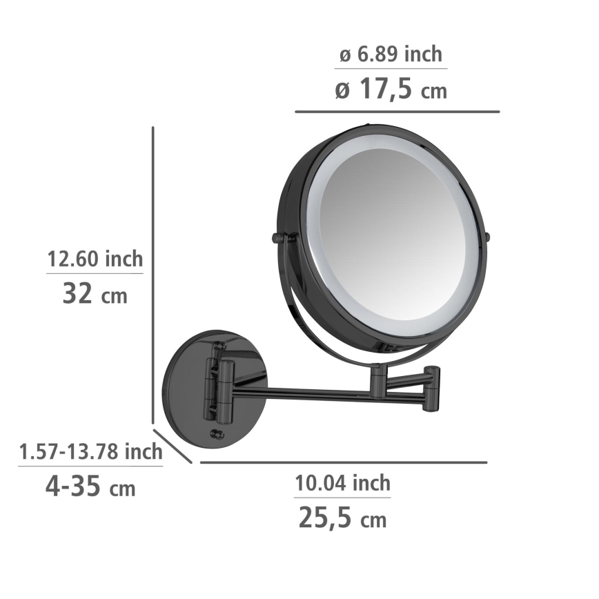 WENKO 71559800 - Spejl POWER-LOC 25,5x32 cm sort