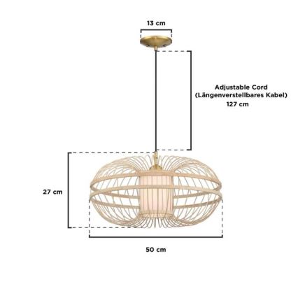 Westinghouse 61255 - Pendel på wire TULCEA 1xE27/60W/230V Ø 50 cm bambus