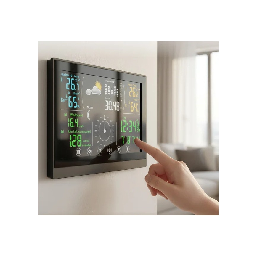 Winner Group - Berøringsbetjent vejrstation med LCD-farvedisplay 5V/3xAAA + 6xAA