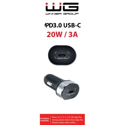 Winner Group - Biloplader 1xUSB-C Power Delivery 20W sort