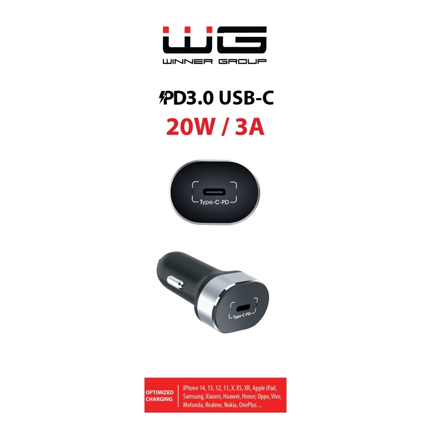 Winner Group - Biloplader 1xUSB-C Power Delivery 20W sort