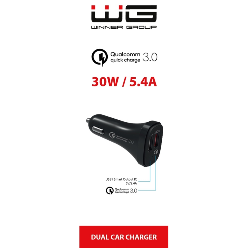 Winner Group - Biloplader 2xUSB-A Power Delivery 30W sort