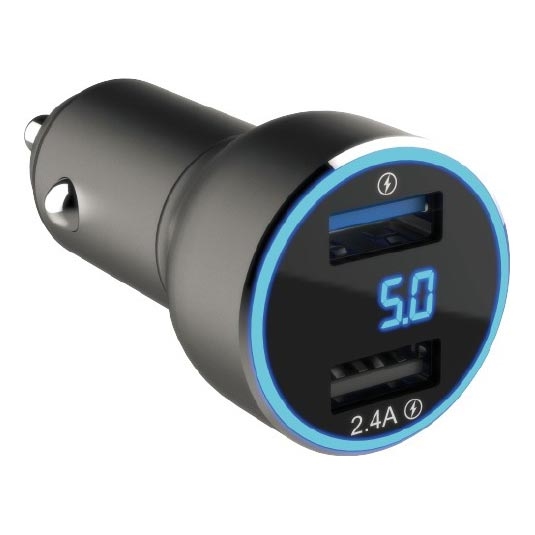 Winner Group - Biloplader med display 2xUSB-A Power Delivery 30W sort