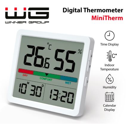 Winner Group - Digitalt termometer med LCD-display og fugtighedsmåler 2xCR2032 hvid