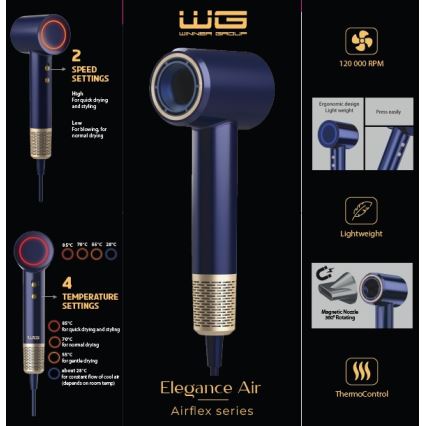 Winner Group - Hårtørrer med ionisator Elegance Air 1600W/230V blå