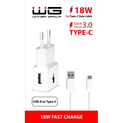 Winner Group- Hurtigoplader 1xUSB-A PD 18W + USB-kabel USB-C / USB-A 1 m