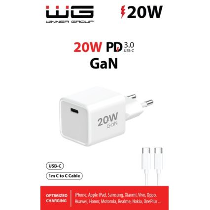 Winner Group- Hurtigoplader 1xUSB-C PD 20W + USB-kabel USB-C / USB-C 1 m