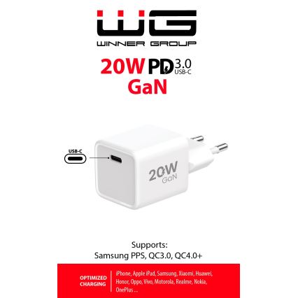 Winner Group - Hurtigoplader 1xUSB-C Power Delivery 20W hvid