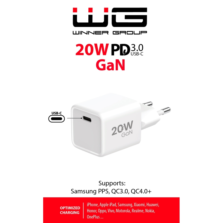Winner Group - Hurtigoplader 1xUSB-C Power Delivery 20W hvid