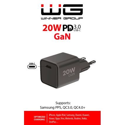 Winner Group - Hurtigoplader 1xUSB-C Power Delivery 20W sort
