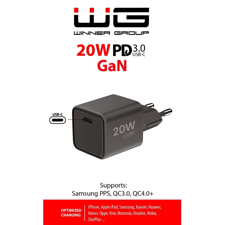 Winner Group - Hurtigoplader 1xUSB-C Power Delivery 20W sort