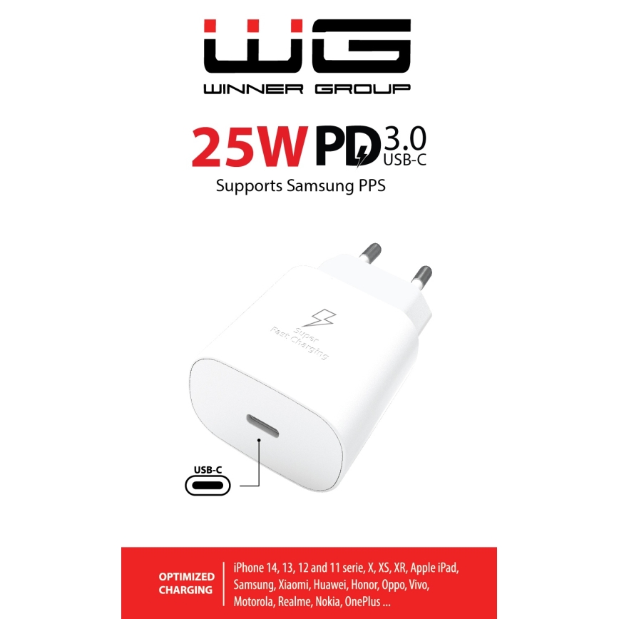Winner Group - Hurtigoplader 1xUSB-C Power Delivery 25W hvid