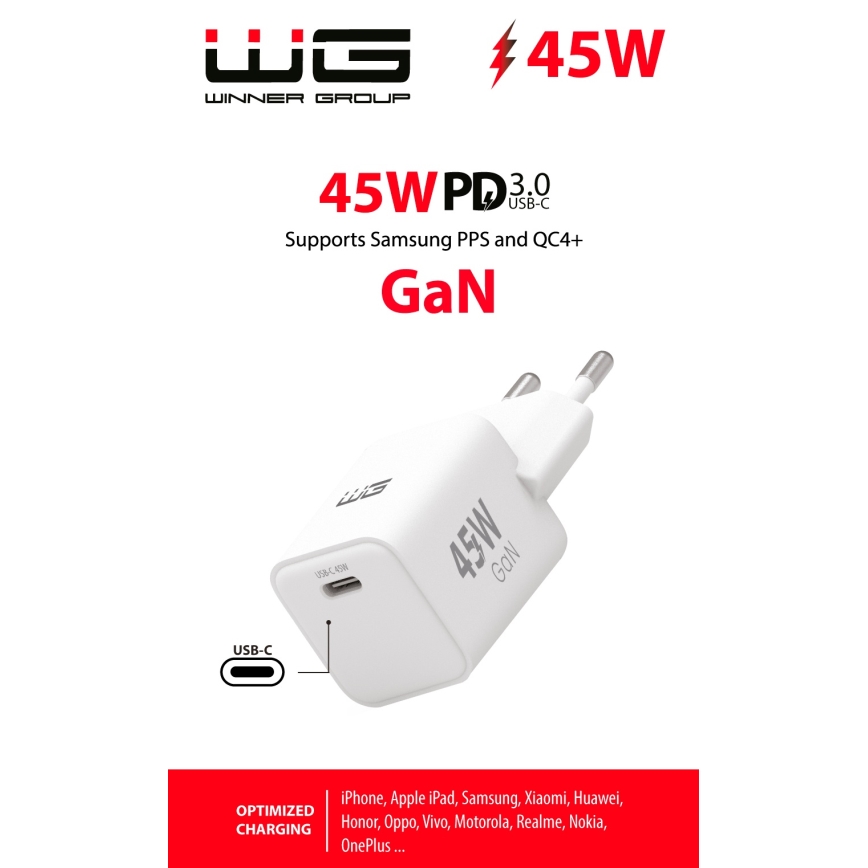 Winner Group - Hurtigoplader 1xUSB-C Power Delivery 45W hvid