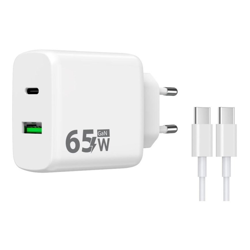 Winner Group - Hurtigoplader 2xUSB PD 65W + USB-kabel USB-C / USB-C 1 m