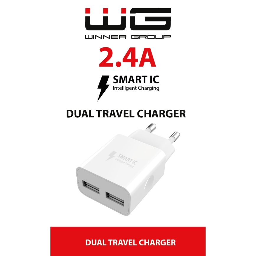 Winner Group - Opladeradapter 2xUSB-A 12W hvid
