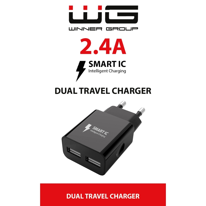 Winner Group - Opladeradapter 2xUSB-A 12W sort