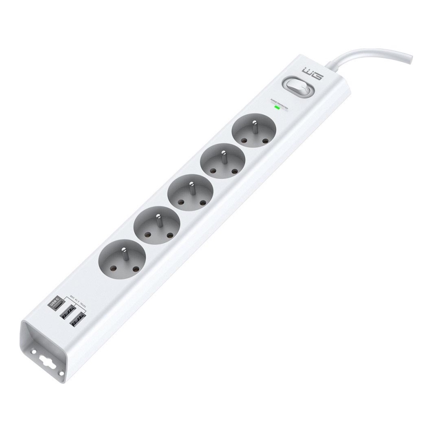 Winner Group - Overspændingsbeskyttelse 5Z + 2xUSB-A + 1xUSB-C hvid