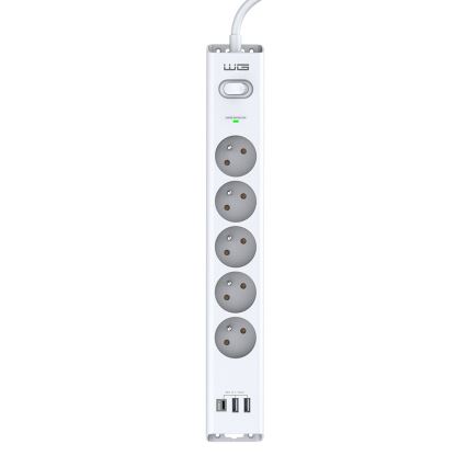 Winner Group - Overspændingsbeskyttelse 5Z + 2xUSB-A + 1xUSB-C hvid