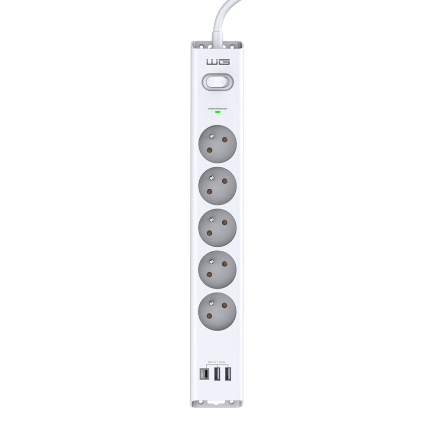 Winner Group - Overspændingsbeskyttelse 5Z + 2xUSB-A + 1xUSB-C hvid