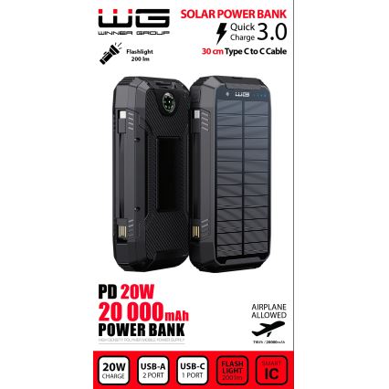 Winner Group - Powerbank med trådløs opladning og solpanel 20000 mAh 20W PD