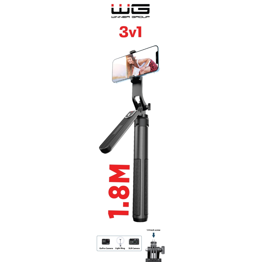 Winner Group - Selfiestang 03.01.2001 med et stativ 55 mAh 180 cm sort