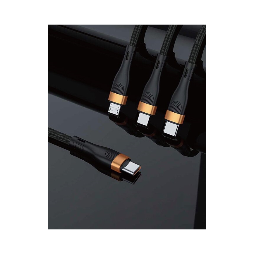 Winner Group -USB-kabel 03.01.2001 USB-C / Lightning, USB-C og Micro USB 100W 1,5 m sort