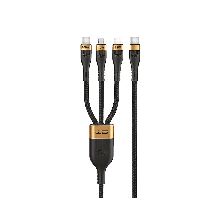 Winner Group -USB-kabel 03.01.2001 USB-C / Lightning, USB-C og Micro USB 100W 1,5 m sort