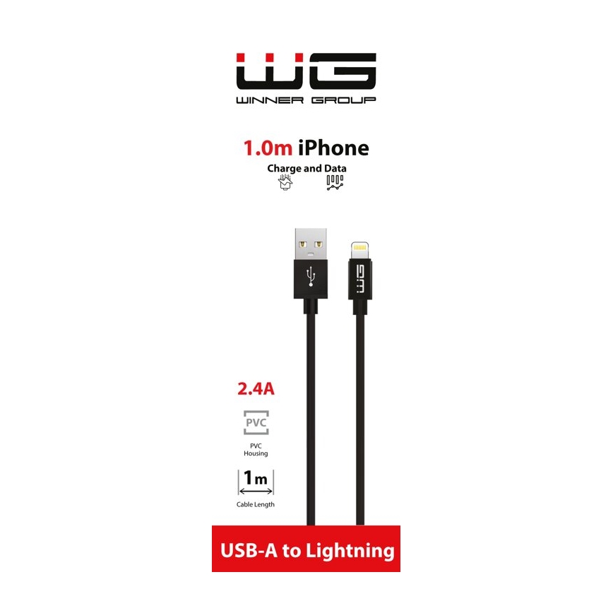 Winner Group - USB-kabel Lightning / USB-A 1 m sort