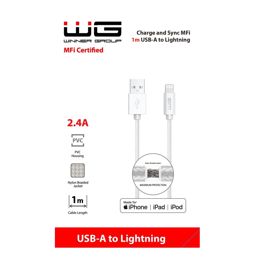 Winner Group - USB-kabel MFI Lightning / USB-A 1 m hvid