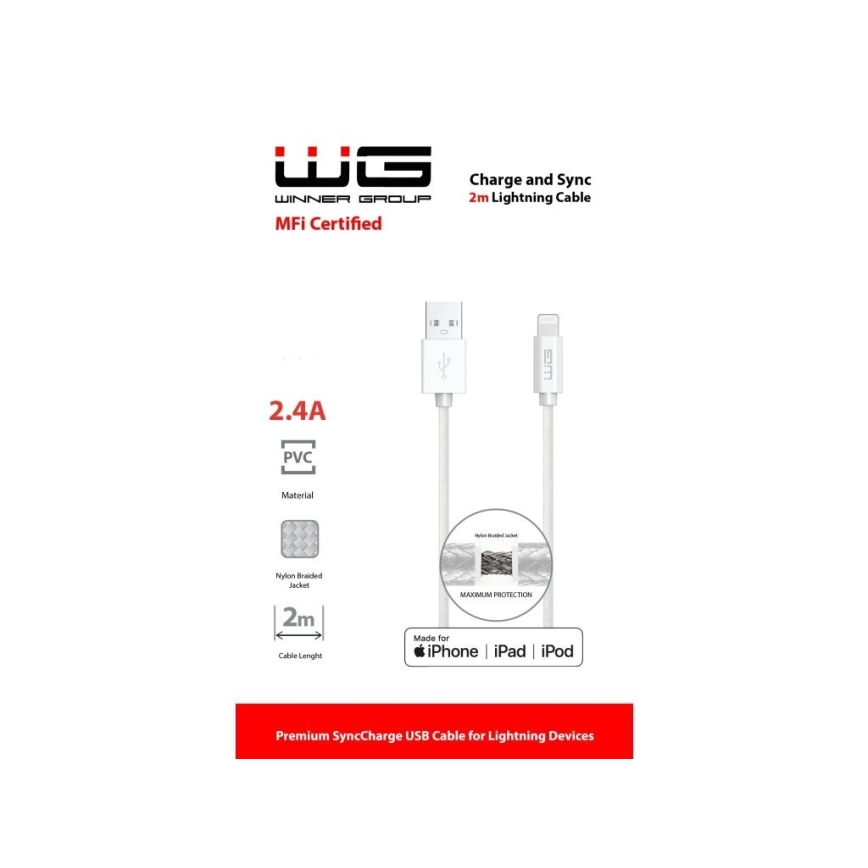 Winner Group - USB-kabel MFI Lightning / USB-A 2 m hvid
