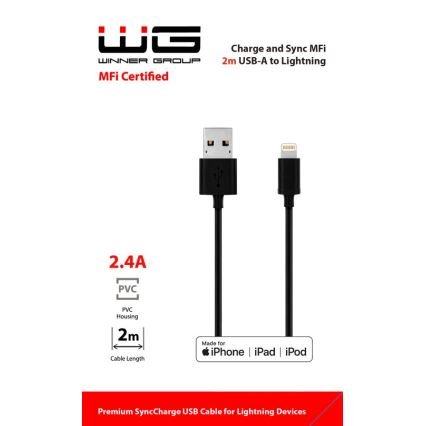 Winner Group - USB-kabel MFI Lightning / USB-A 2 m sort