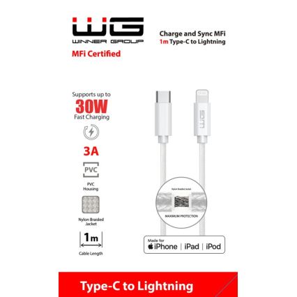 Winner Group - USB-kabel MFI Lightning / USB-C 1 m hvid