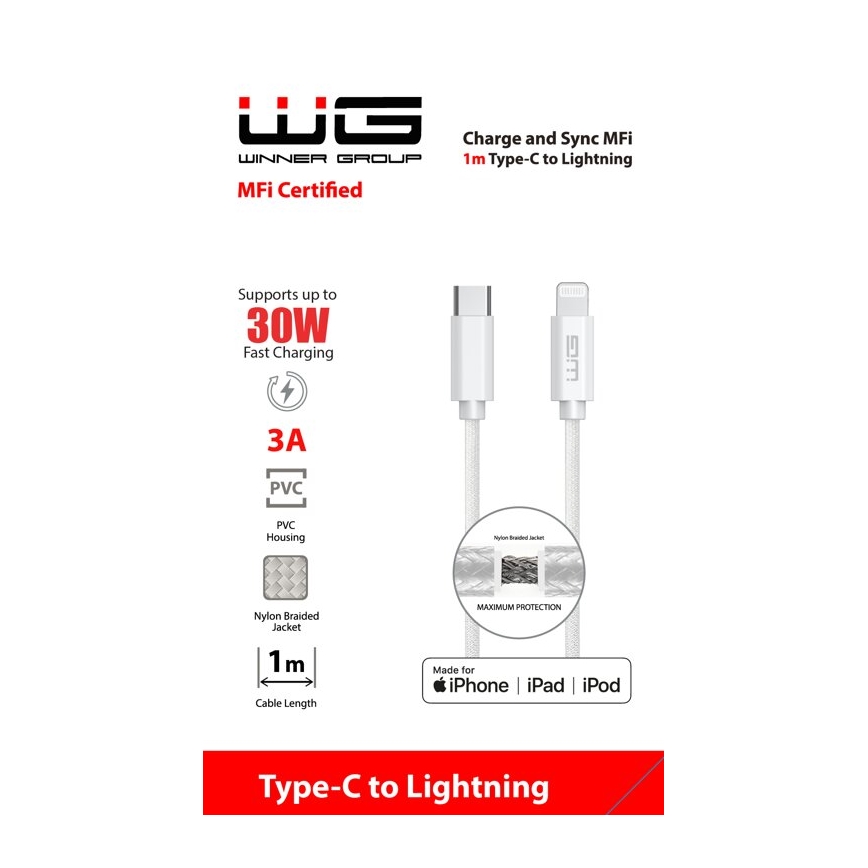 Winner Group - USB-kabel MFI Lightning / USB-C 1 m hvid