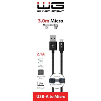 Winner Group - USB-kabel Micro USB / USB-A 3 m sort