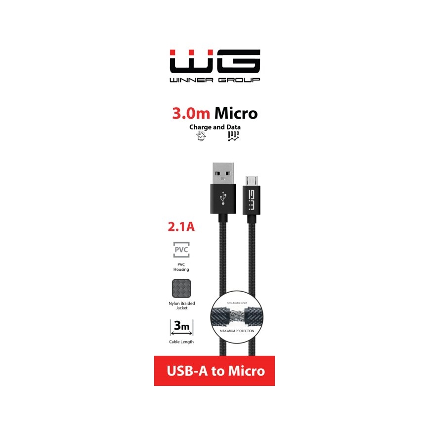 Winner Group - USB-kabel Micro USB / USB-A 3 m sort