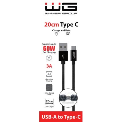 Winner Group - USB-kabel USB-C / USB-A 20 cm sort