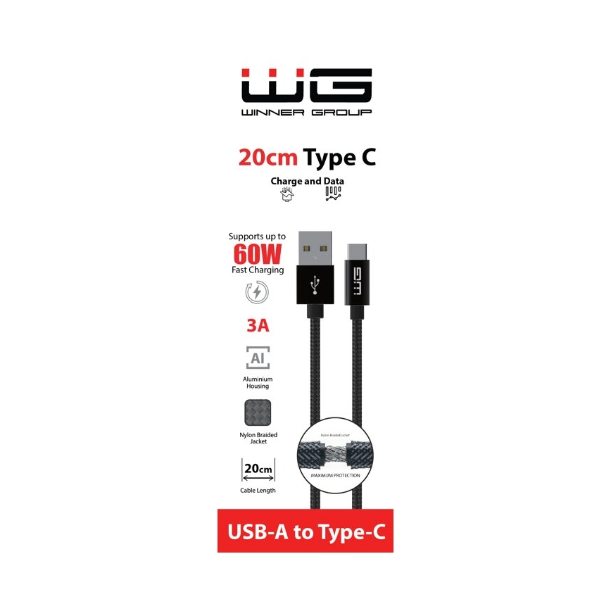 Winner Group - USB-kabel USB-C / USB-A 20 cm sort