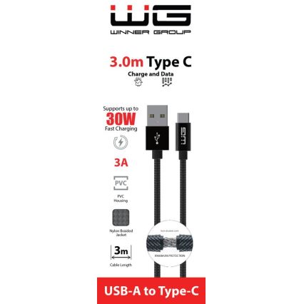 Winner Group - USB-kabel USB-C / USB-A 30W 3 m sort