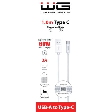 Winner Group - USB-kabel USB-C / USB-A 60W 1 m hvid