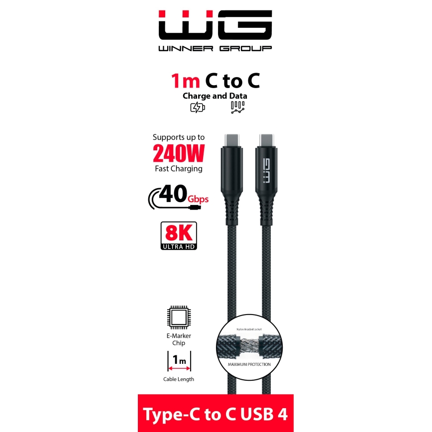 Winner Group - USB-kabel USB-C / USB-C 240W 1 m sort
