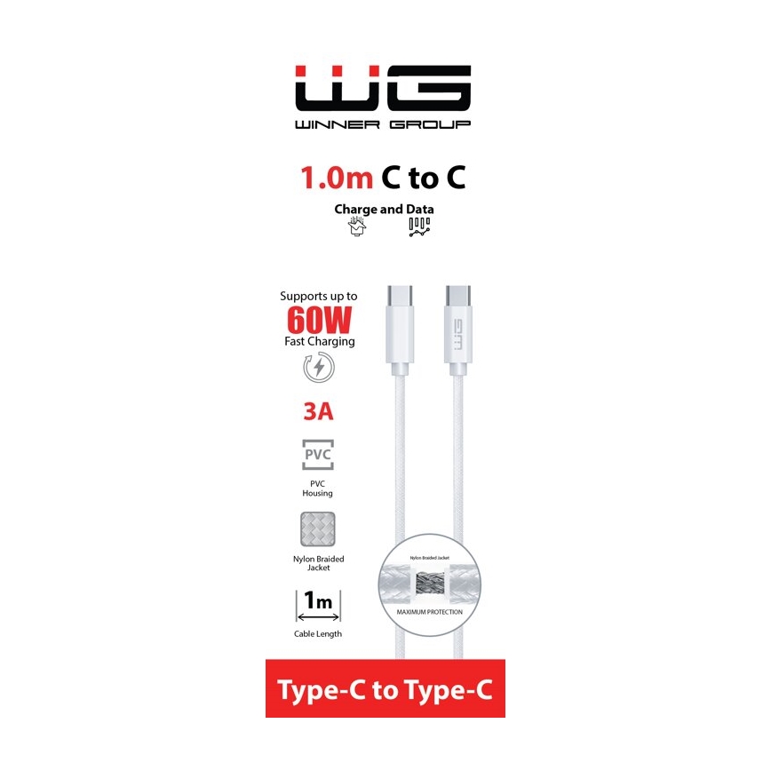 Winner Group - USB-kabel USB-C / USB-C 60W 1 m hvid