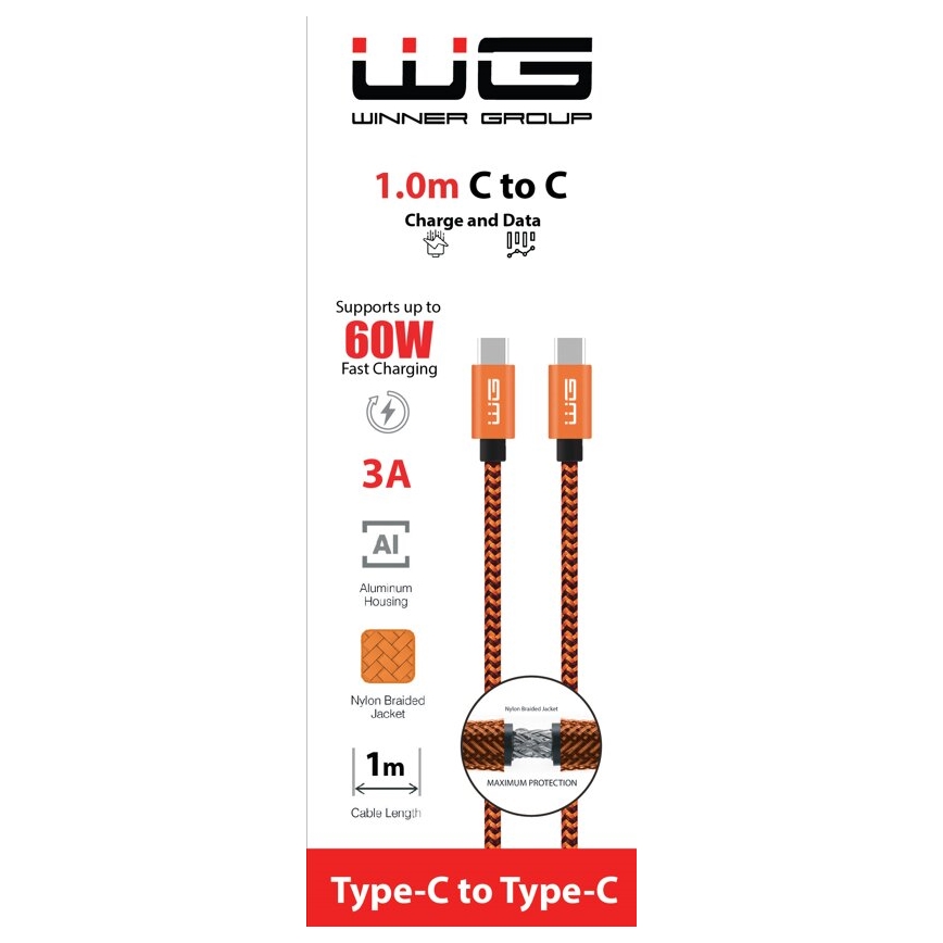 Winner Group - USB-kabel USB-C / USB-C 60W 1 m orange