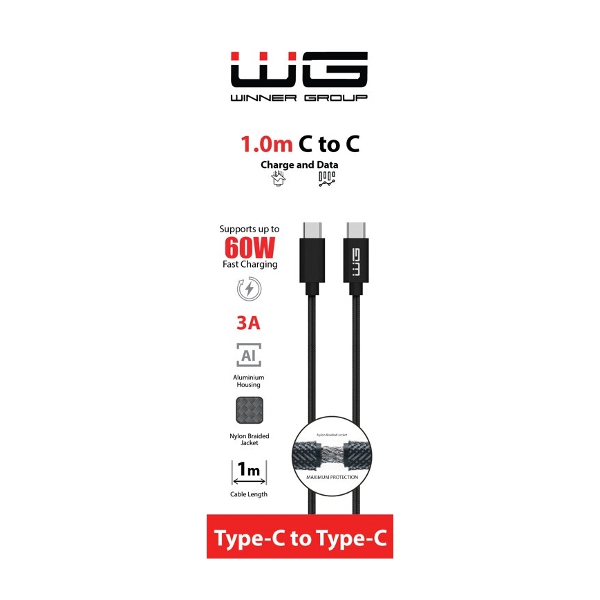 Winner Group - USB-kabel USB-C / USB-C 60W 1 m sort