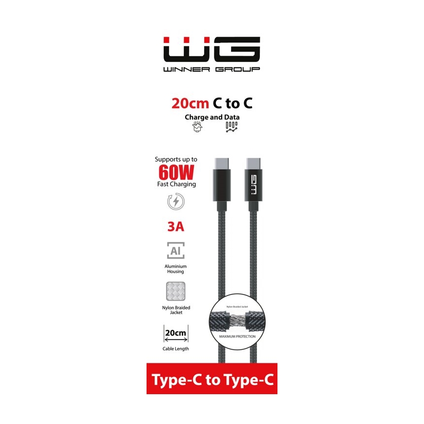 Winner Group - USB-kabel USB-C / USB-C 60W 20 cm sort