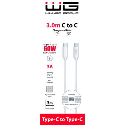 Winner Group - USB-kabel USB-C / USB-C 60W 3 m hvid