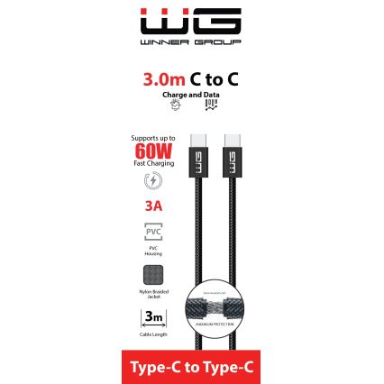 Winner Group - USB-kabel USB-C / USB-C 60W 3 m sort