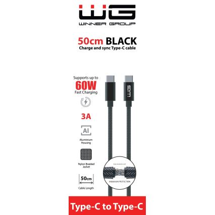 Winner Group - USB-kabel USB-C / USB-C 60W 50 cm sort